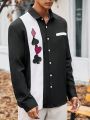Extended Sizes Men's Plus Size Color Block Spades & Diamond Print Long Sleeve Shirt