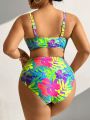 SHEIN Swim Vcay Plus Size Tropical Print Swimsuit Set