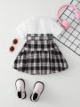 SHEIN Baby Girl Plaid Print Belted 2 In 1 Dress
