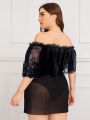 Plus Contrast Lace Sheer Mesh Dress