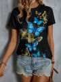 Butterfly Pattern Crop T-Shirt