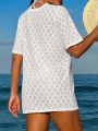 SHEIN Swim BohoFeel Women'S Solid Color Round Neck Cover Up