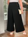 Plus Size Solid Color Wide Leg Pants With Button Detailing