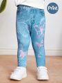 SHEIN Baby Girls' Casual Elastic Waist Denim Effect Long Pants