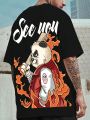 Extended Sizes Men's Plus Size Panda Printed T-shirt With Back Print