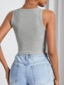 SHEIN Coolane Gray Printed Knit Cropped Tank Top