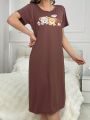 Women's Bear Print Short Sleeve T-Shirt Nightgown