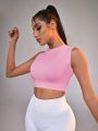 SHEIN Yoga Basic Hollow Out Back Crop Top Sports Vest