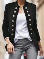 Women's Plus Size Front Buttoned Flap Detail Coat