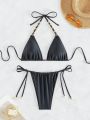 SHEIN Swim BAE Ladies Detachable Neck Halter Two-piece Swimsuit Set