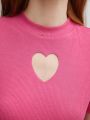 SHEIN BIZwear Women's Heart Hollow Out Ribbed T-shirt