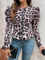 SHEIN VCAY Women's Leopard Print Batwing Sleeve Jacket