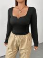 Plus Notched Neckline Crop Tee