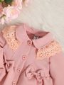 Baby Girls' Lace Patchwork Windproof Coat With Bow Decoration