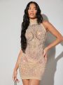 SHEIN BAE Beaded Mesh Sequined Cami Dress