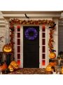 Costway 24inch Pre-lit Christmas Halloween Wreath Black w/ 35 Purple LED Lights