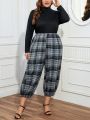 Plus Size Plaid Patchwork Long Sleeve Jumpsuit