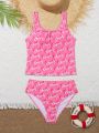 Letter Print Two-Piece Fashionable Swimsuit For Teen Girls