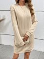 SHEIN Frenchy Round Neck Solid Color Ribbed Knit Loose Fit Drop Shoulder Sleeve Sweater Dress