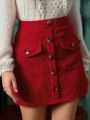 SHEIN Frenchy Red Corduroy Valentine's Day Midi Skirt