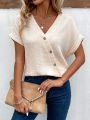 Women's Solid Color Short Sleeve Button-down Shirt