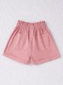 SHEIN Kids EVRYDAY Big Girls' Woven Solid Color Loose Fit Casual Shorts With Dual Pockets For Spring/summer