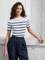 SHEIN BIZwear Women'S Striped Short Sleeve T-Shirt