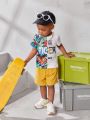 Baby Boy Tiger Jungle Printed Short Sleeve Top With Solid Color Shorts Casual Outfits
