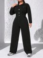 SHEIN ICON Plus Size Women's Denim Jumpsuit With Shirt Collar