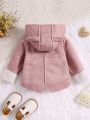 Infant Girls' Cute Casual Pink Suede Plush Splice Warm And Comfortable Coat For Daily Wear