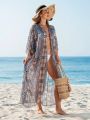 SHEIN Swim BohoFeel Ladies' Floral Printed Mesh Kimono Cardigan