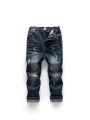 Young Boy Jeans, New Arrival Casual & Stylish, Paint Splash & Distressed Design, Washed Denim Slim Fit Pants