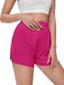 SHEIN Swim Basics 1pc Women's Solid Color Elastic Waist Cover Up Shorts