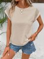 SHEIN Frenchy Women Basic Texture Lace Pullover SHEIN Frenchy Lace Sleeve Decor Skinny Fit Tee, Short Sleeve, Summer Outfit, White Tee, Frenchies T-Shirt