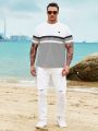 Men Plus Bird Print Color Block Tee