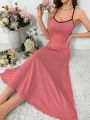 Women'S Lace Patchwork Knit Backless Nightgown