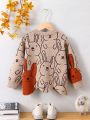 SHEIN Kids QTFun Toddler Girls' Cartoon Printed Round Neck Sweater