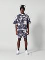 SUMWON Boxy Fit Twill Zip Shirt With All Over Print