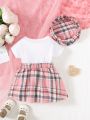 2pcs/Set Baby Girls' Elegant Casual Short Sleeve Dress With Hat For Summer