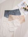 2pcs Polka Dot & Lace Splice Triangle Panties