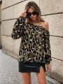 SHEIN Clasi Women'S Leopard Print Asymmetrical Collar Shirt