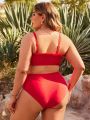 SHEIN Swim Basics Plus Size Solid Color Shirred Bikini Set