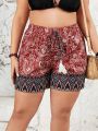 SHEIN Swim BohoFeel Plus Size Printed Patchwork Tie-Waist Cardigan