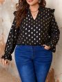 SHEIN Frenchy Plus Size Women's Shirt With Gold Foil Polka Dot Print And Ruffle Hemline