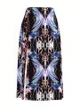 Cybermagik Ladies All-Over Printed Slit Hem Skirt