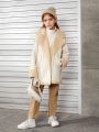 SHEIN Tween Girl Lapel Neck Zip Up Teddy Lined Coat