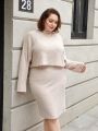 SHEIN Essnce Women's Plus Size Solid Color Ribbed Knit 2-Piece Set