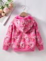 Young Girl 1pc Flower Pattern Printed Hooded Cardigan Jacket With Fabric For Autumn And Winter