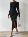 SHEIN Privé Women's High Slit Slim Fit Dress