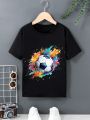 Boys' Summer Short Sleeve T-shirt With Football Pattern